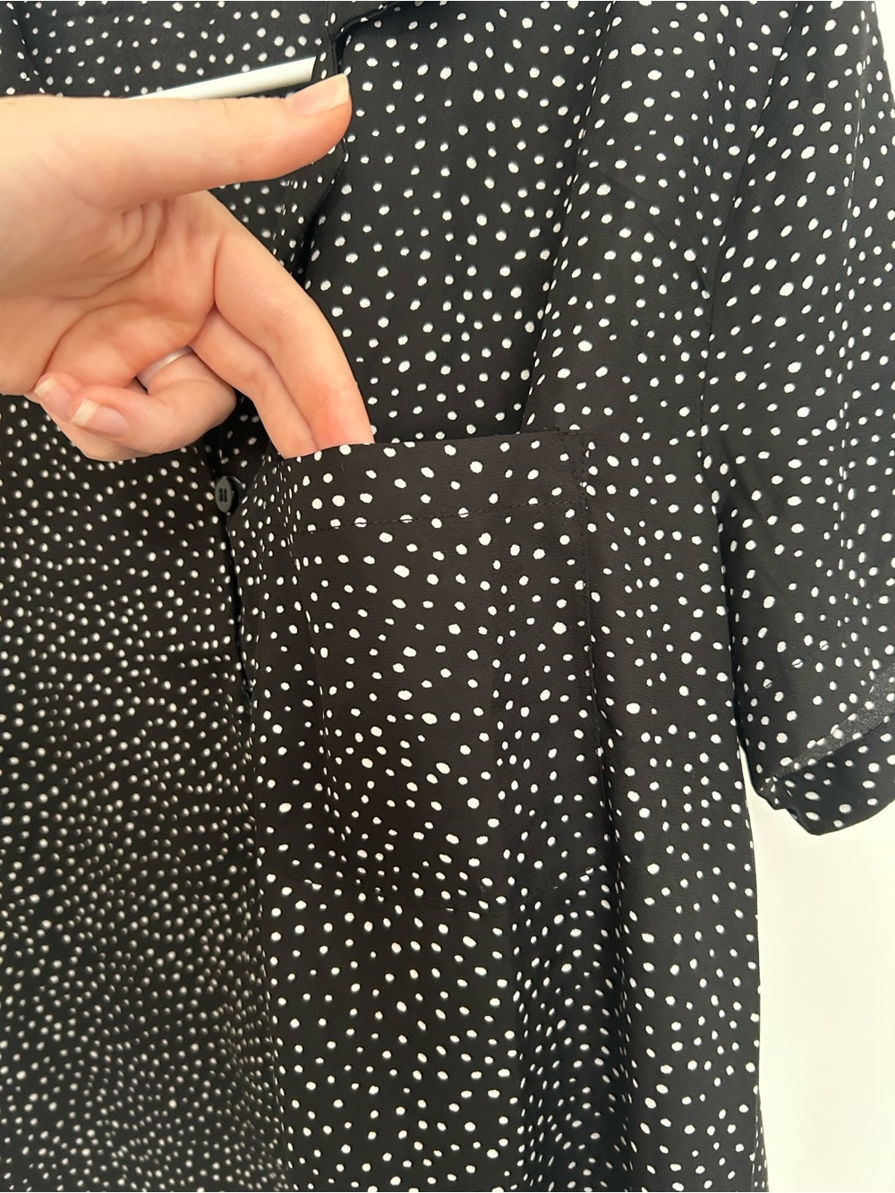 Lulu's Black Short-Sleeve Button Down with White Polka Dots - Picture 6 of 8